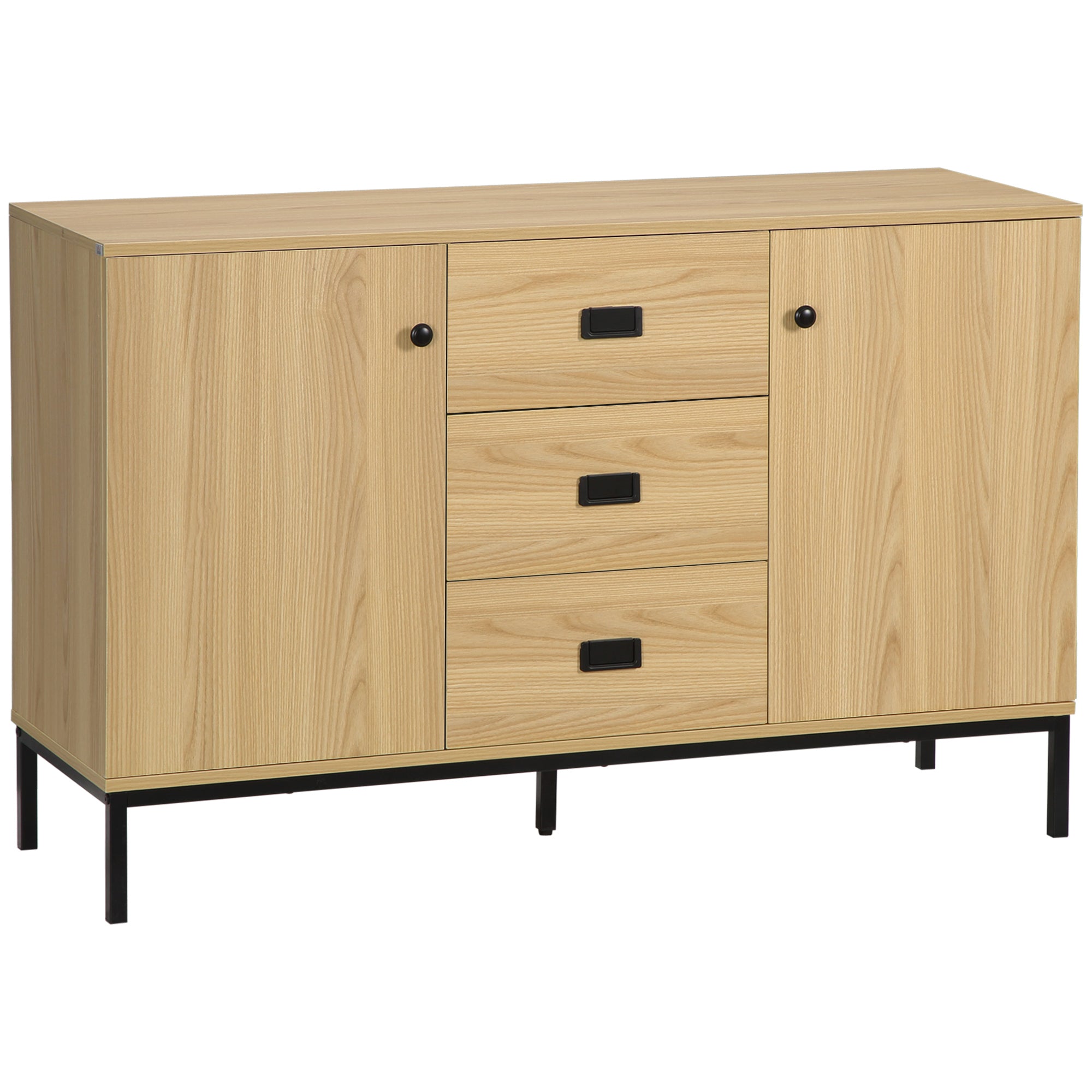 Kitchen Buffet Storage Cabinet 2 Cupboards Adjustable Shelf 3 Drawers Contemporary Style - 120 x 39.5 x 77 cm Natural