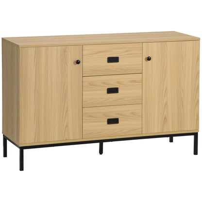 Kitchen Buffet Storage Cabinet 2 Cupboards Adjustable Shelf 3 Drawers Contemporary Style - 120 x 39.5 x 77 cm Natural