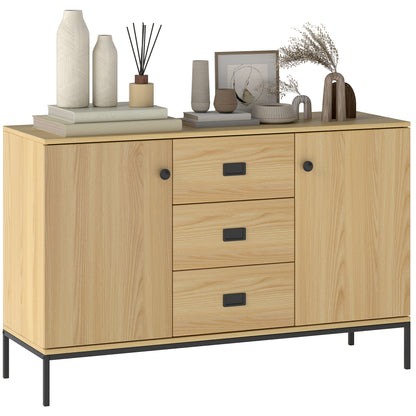 Kitchen Buffet Storage Cabinet 2 Cupboards Adjustable Shelf 3 Drawers Contemporary Style - 120 x 39.5 x 77 cm Natural