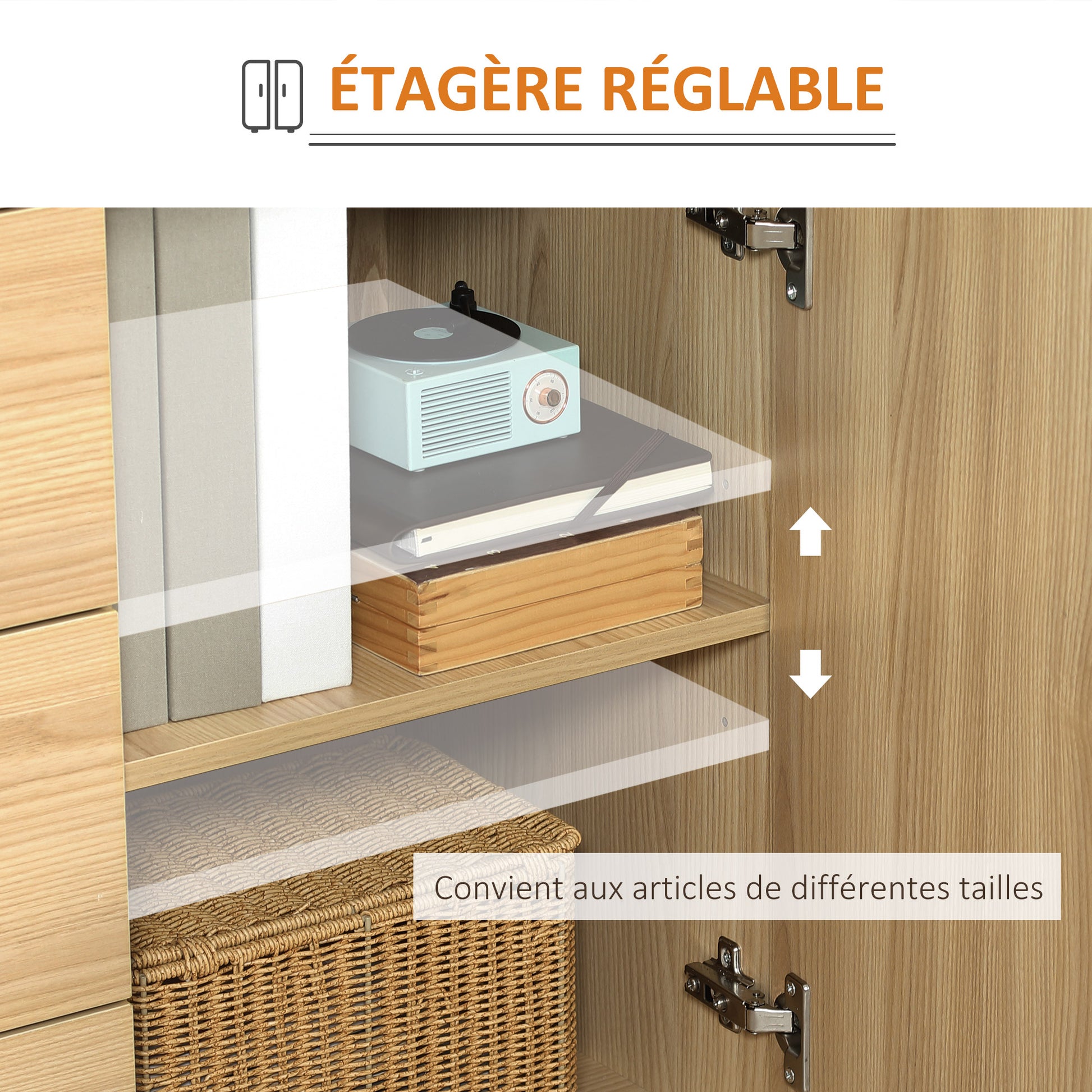 Kitchen Buffet Storage Cabinet 2 Cupboards Adjustable Shelf 3 Drawers Contemporary Style - 120 x 39.5 x 77 cm Natural