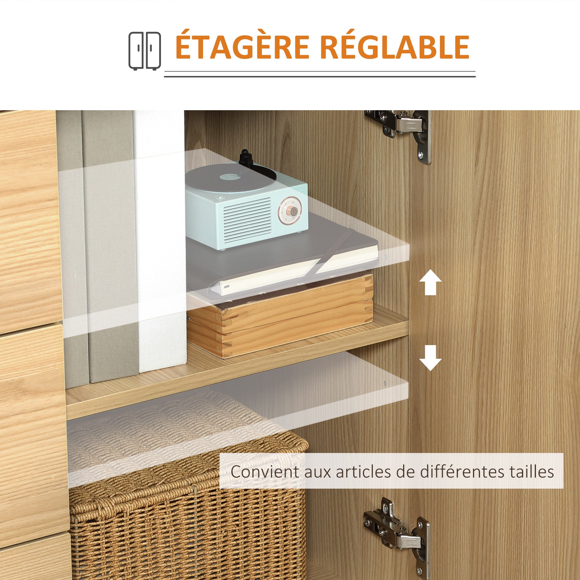 Kitchen Buffet Storage Cabinet 2 Cupboards Adjustable Shelf 3 Drawers Contemporary Style - 120 x 39.5 x 77 cm Natural
