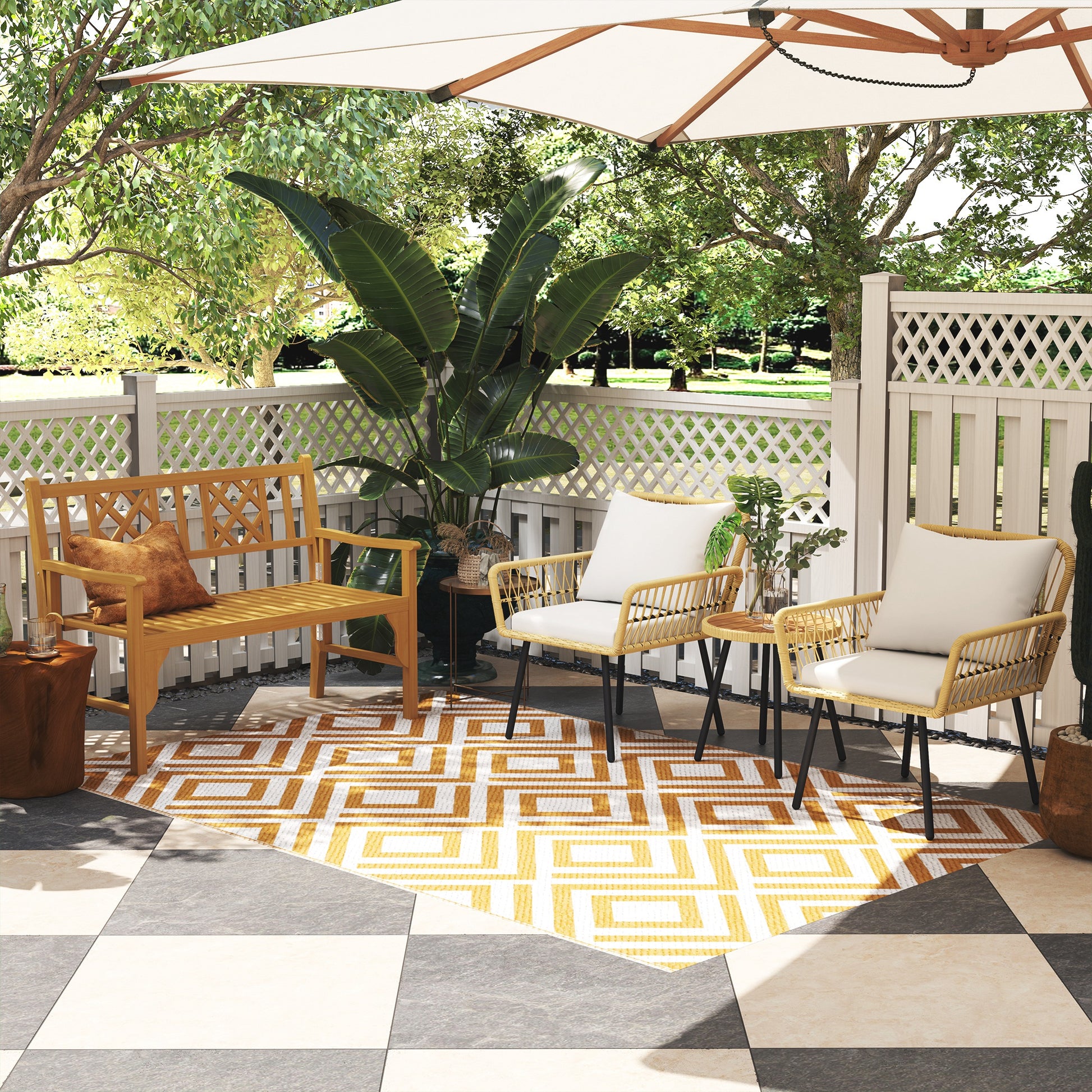 Outdoor Rug 182x274 cm Reversible Rug with Geometric Diamond Pattern Waterproof for Terrace Balcony Patio Camping Beach Oxide Red and White