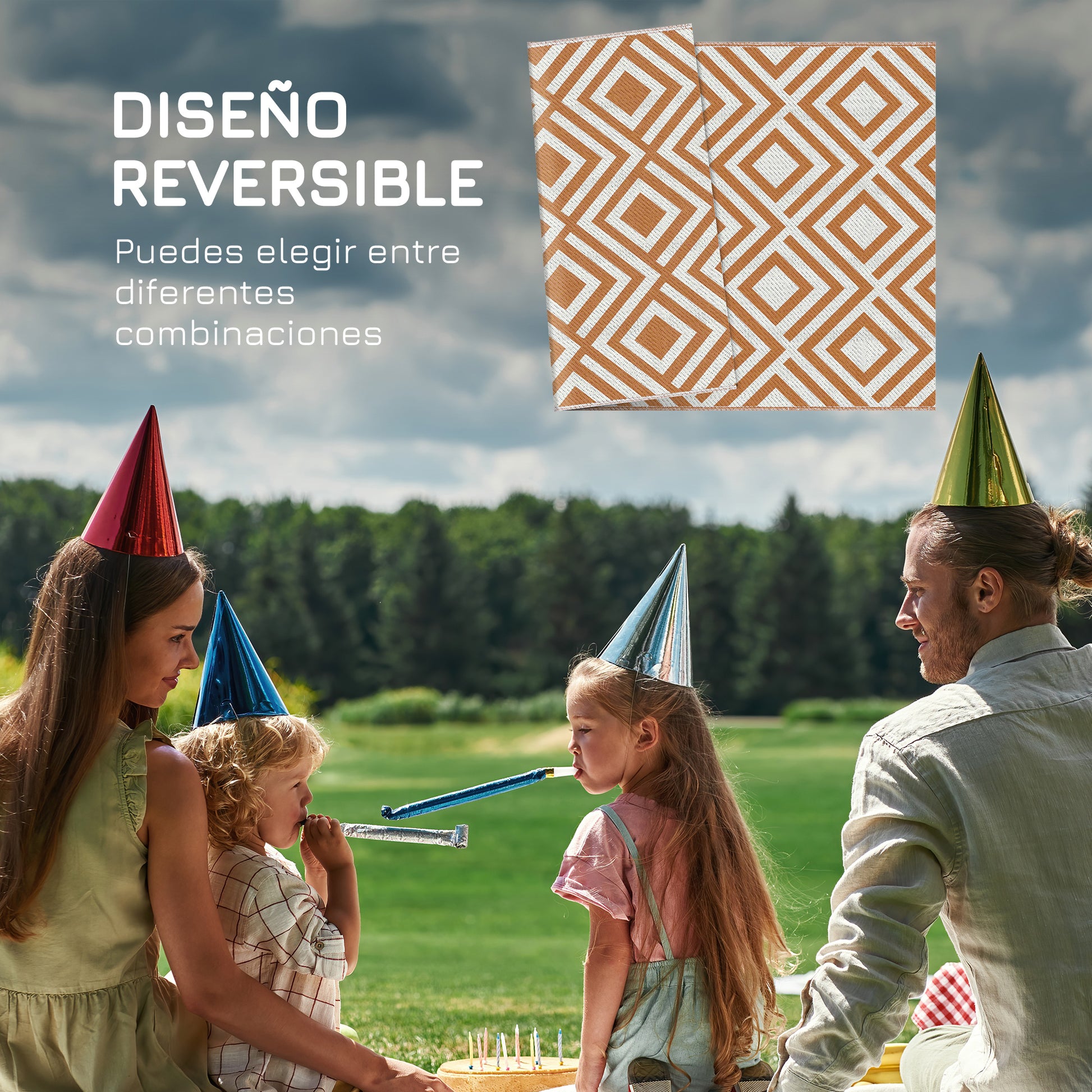 Outdoor Rug 182x274 cm Reversible Rug with Geometric Diamond Pattern Waterproof for Terrace Balcony Patio Camping Beach Oxide Red and White