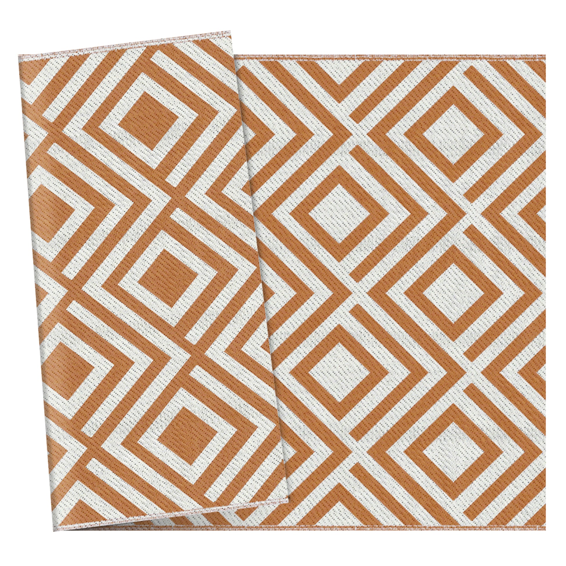 Outdoor Rug 182x274 cm Reversible Rug with Geometric Diamond Pattern Waterproof for Terrace Balcony Patio Camping Beach Oxide Red and White