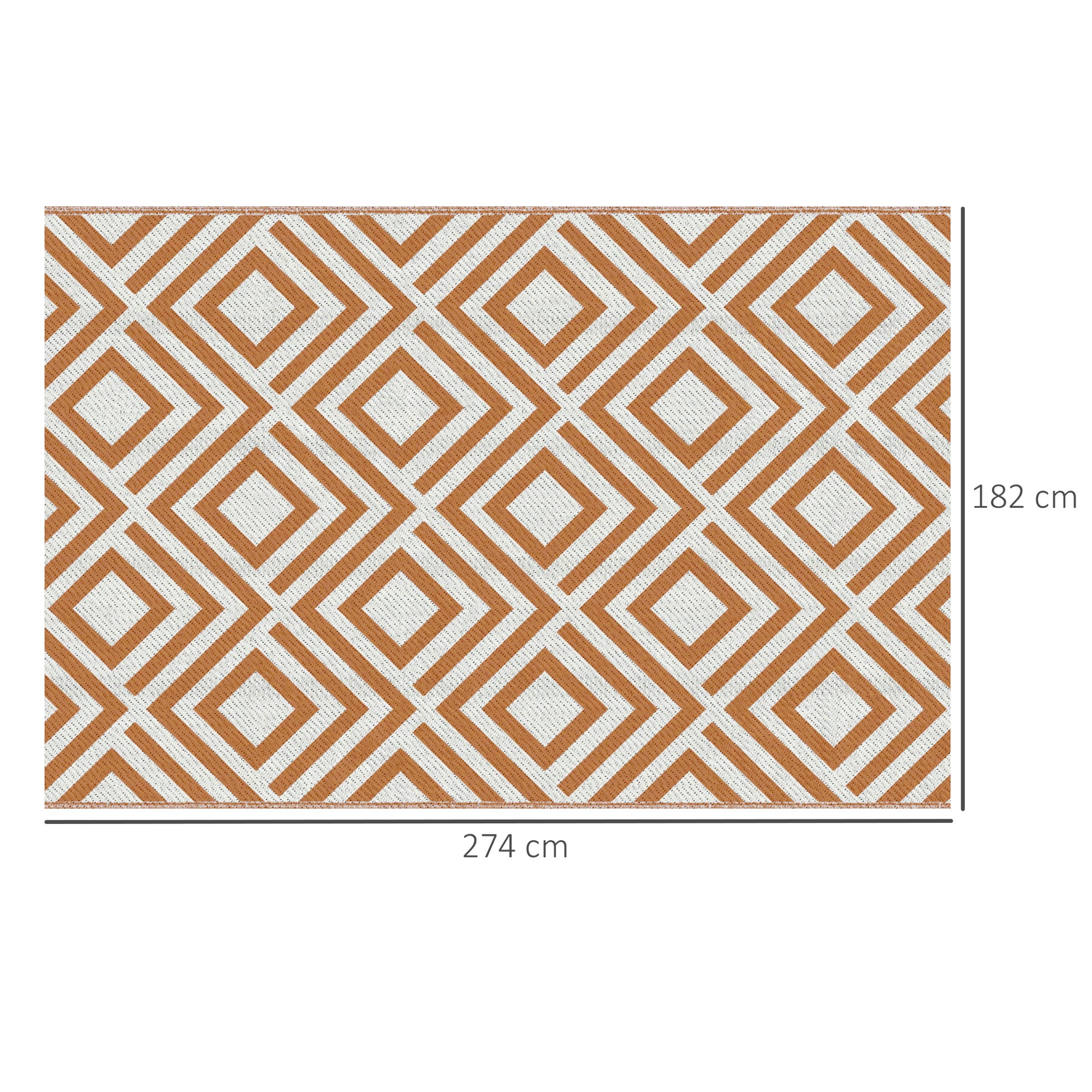Outdoor Rug 182x274 cm Reversible Rug with Geometric Diamond Pattern Waterproof for Terrace Balcony Patio Camping Beach Oxide Red and White