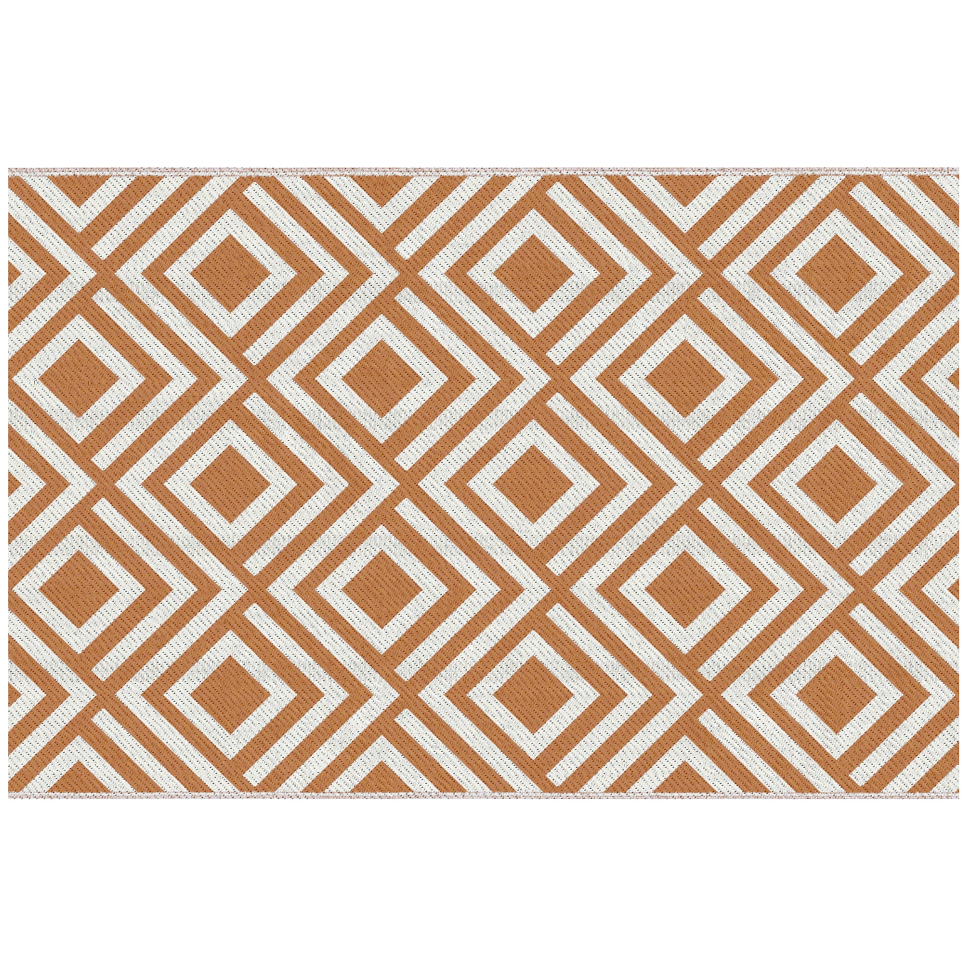 Outdoor Rug 182x274 cm Reversible Rug with Geometric Diamond Pattern Waterproof for Terrace Balcony Patio Camping Beach Oxide Red and White