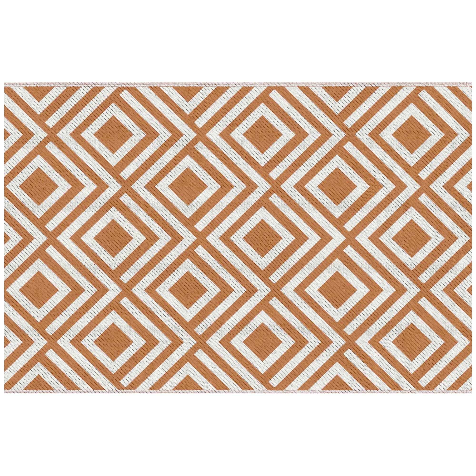 Outdoor Rug 182x274 cm Reversible Rug with Geometric Diamond Pattern Waterproof for Terrace Balcony Patio Camping Beach Oxide Red and White