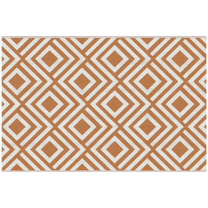 Outdoor Rug 182x274 cm Reversible Rug with Geometric Diamond Pattern Waterproof for Terrace Balcony Patio Camping Beach Oxide Red and White
