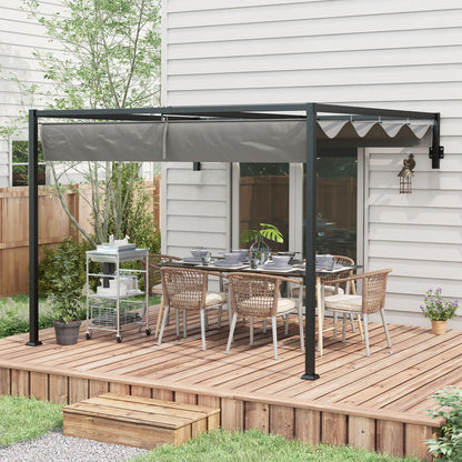 Pergola Gazebo 3x4m with Retractable Roof and Drainage Holes, Steel and Polyester Garden Pergola with Stakes and Screws, Dark Grey