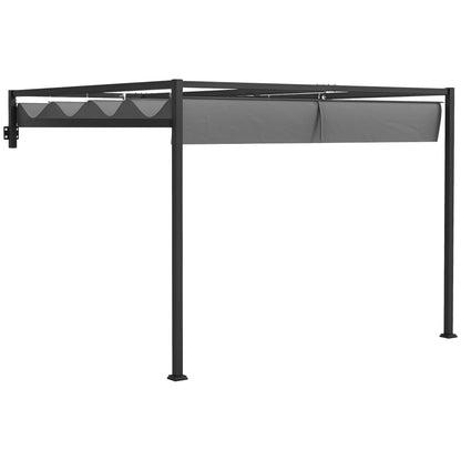 Pergola Gazebo 3x4m with Retractable Roof and Drainage Holes, Steel and Polyester Garden Pergola with Stakes and Screws, Dark Grey