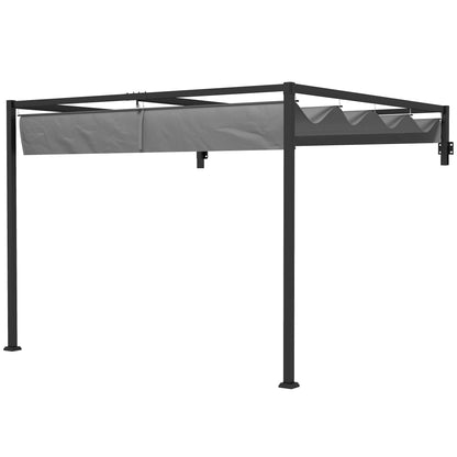 Pergola Gazebo 3x4m with Retractable Roof and Drainage Holes, Steel and Polyester Garden Pergola with Stakes and Screws, Dark Grey
