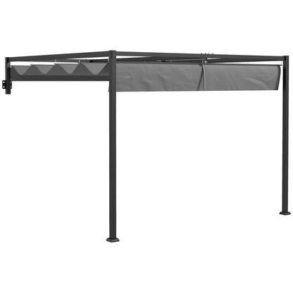 Pergola Gazebo 3x4m with Retractable Roof and Drainage Holes, Steel and Polyester Garden Pergola with Stakes and Screws, Dark Grey