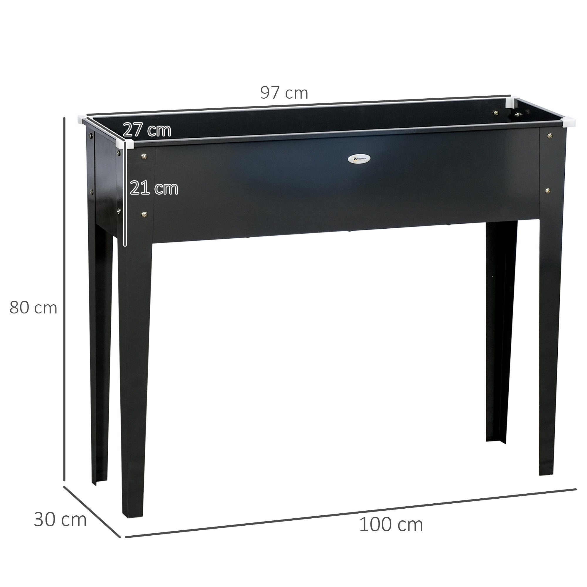 Square Raised Garden Bed Planter with Drainage Hole - Galvanized Steel Black 100 x 30 x 80 cm