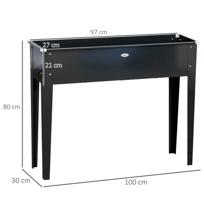 Square Raised Garden Bed Planter with Drainage Hole - Galvanized Steel Black 100 x 30 x 80 cm
