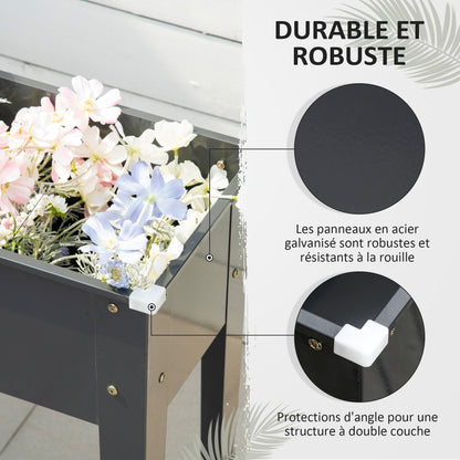 Square Raised Garden Bed Planter with Drainage Hole - Galvanized Steel Black 100 x 30 x 80 cm