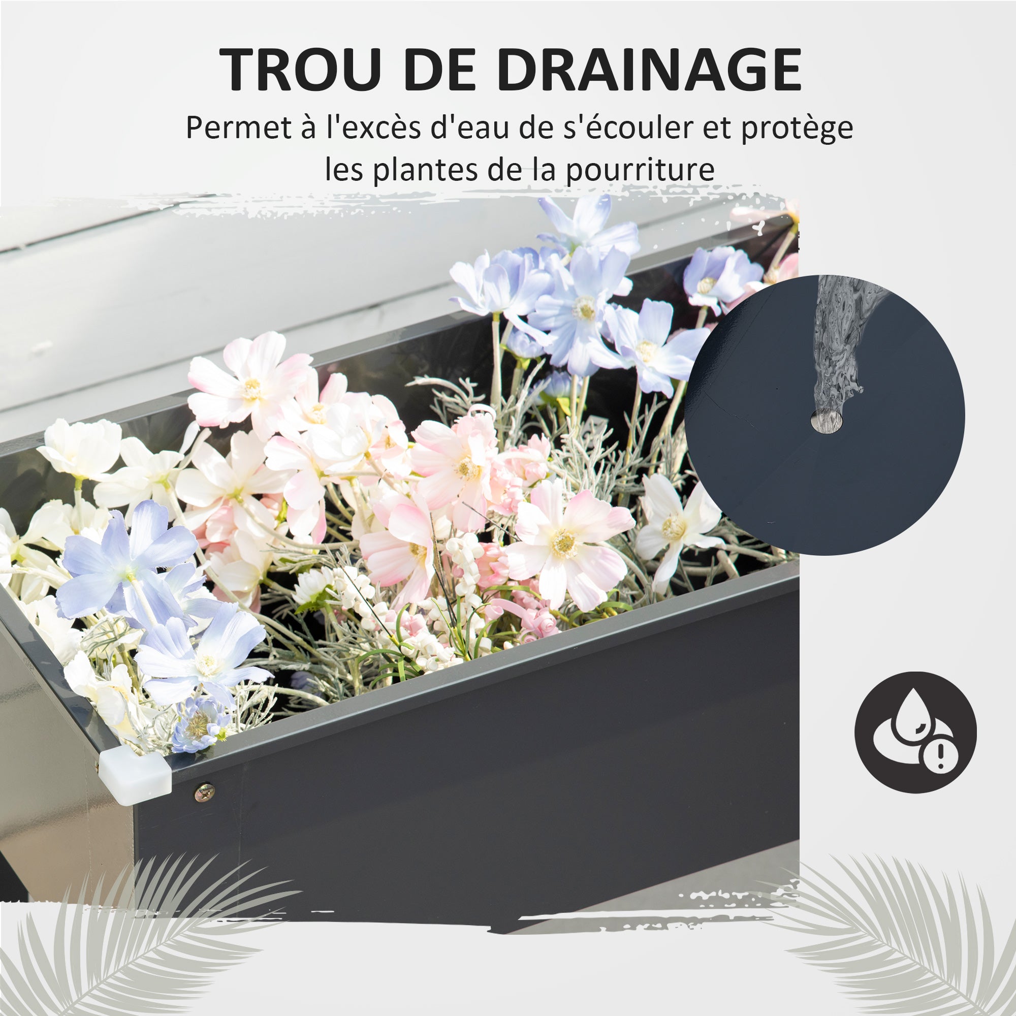 Square Raised Garden Bed Planter with Drainage Hole - Galvanized Steel Black 100 x 30 x 80 cm