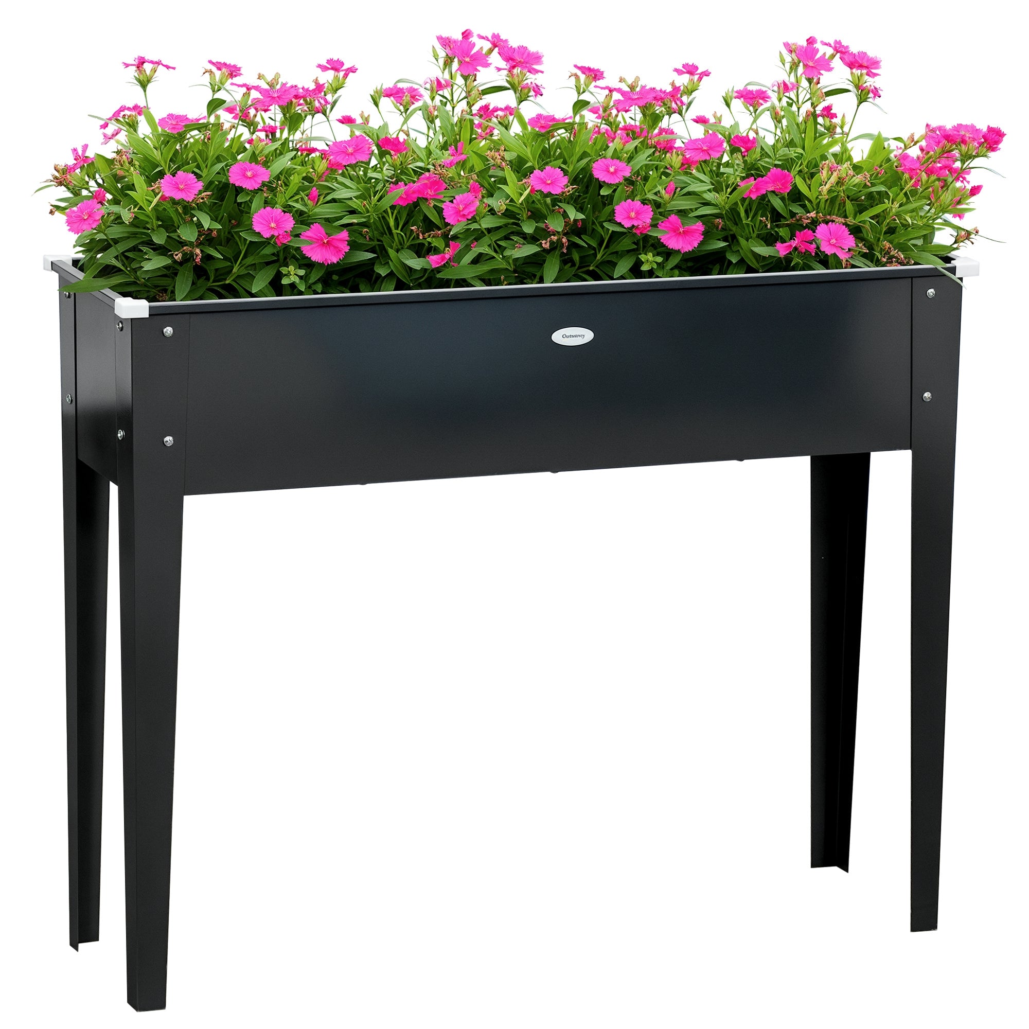 Square Raised Garden Bed Planter with Drainage Hole - Galvanized Steel Black 100 x 30 x 80 cm
