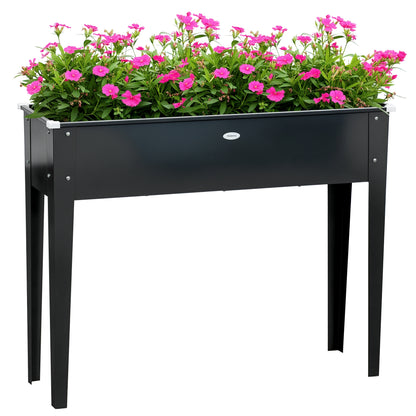 Square Raised Garden Bed Planter with Drainage Hole - Galvanized Steel Black 100 x 30 x 80 cm