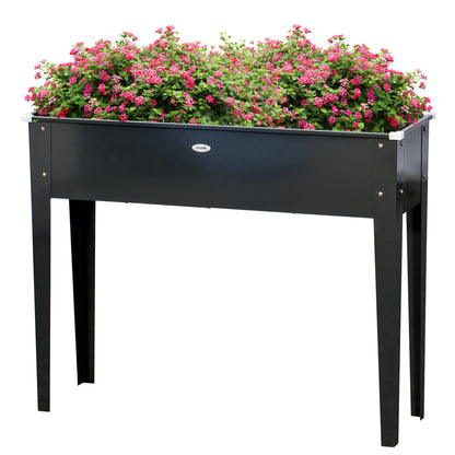 Square Raised Garden Bed Planter with Drainage Hole - Galvanized Steel Black 100 x 30 x 80 cm