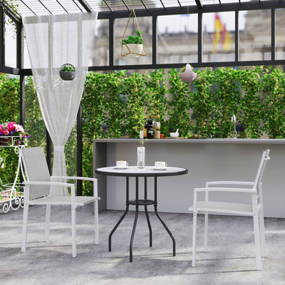 Set of 2 Outdoor Garden Chairs Terrace Exterior Stackable Dining Chairs with Breathable Fabric Steel Frame Armrests and Backrest 56x58x89 cm Light Gray