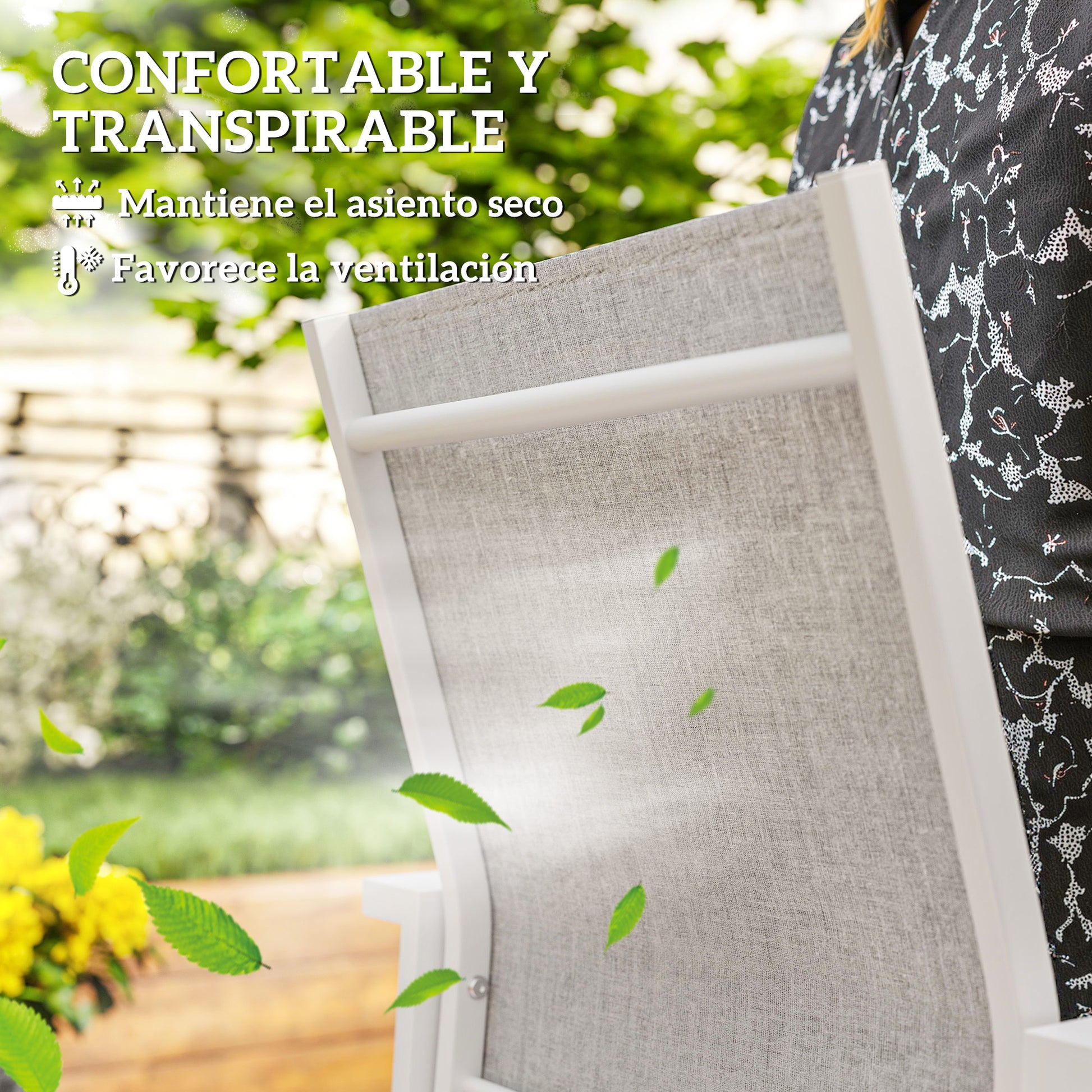 Set of 2 Outdoor Garden Chairs Terrace Exterior Stackable Dining Chairs with Breathable Fabric Steel Frame Armrests and Backrest 56x58x89 cm Light Gray