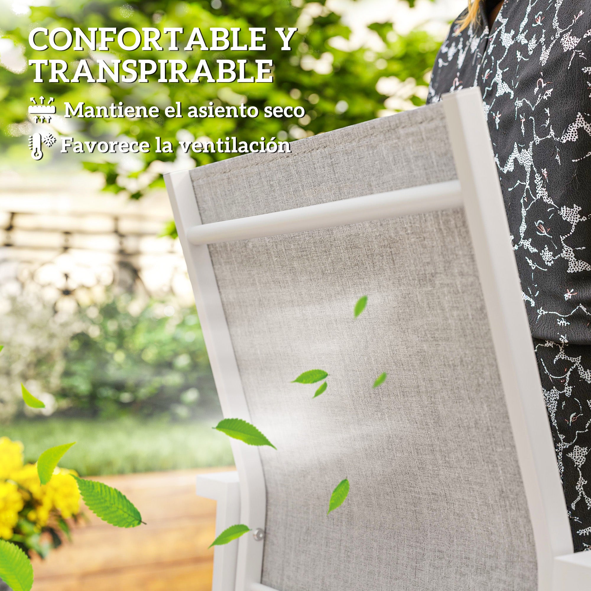 Set of 2 Outdoor Garden Chairs Terrace Exterior Stackable Dining Chairs with Breathable Fabric Steel Frame Armrests and Backrest 56x58x89 cm Light Gray
