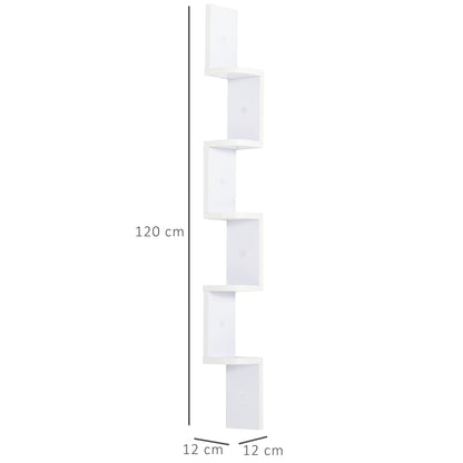 5-Tier Zigzag Wall-Mounted Corner Shelf Height 120 cm White Wood