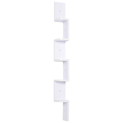 5-Tier Zigzag Wall-Mounted Corner Shelf Height 120 cm White Wood