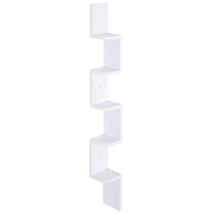 5-Tier Zigzag Wall-Mounted Corner Shelf Height 120 cm White Wood