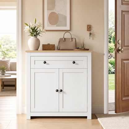 Sideboard Kitchen Cabinet with Drawer, Double Doors & Adjustable Shelf, White Oak-Effect — 30.9 x 13.8 x 31.5 in