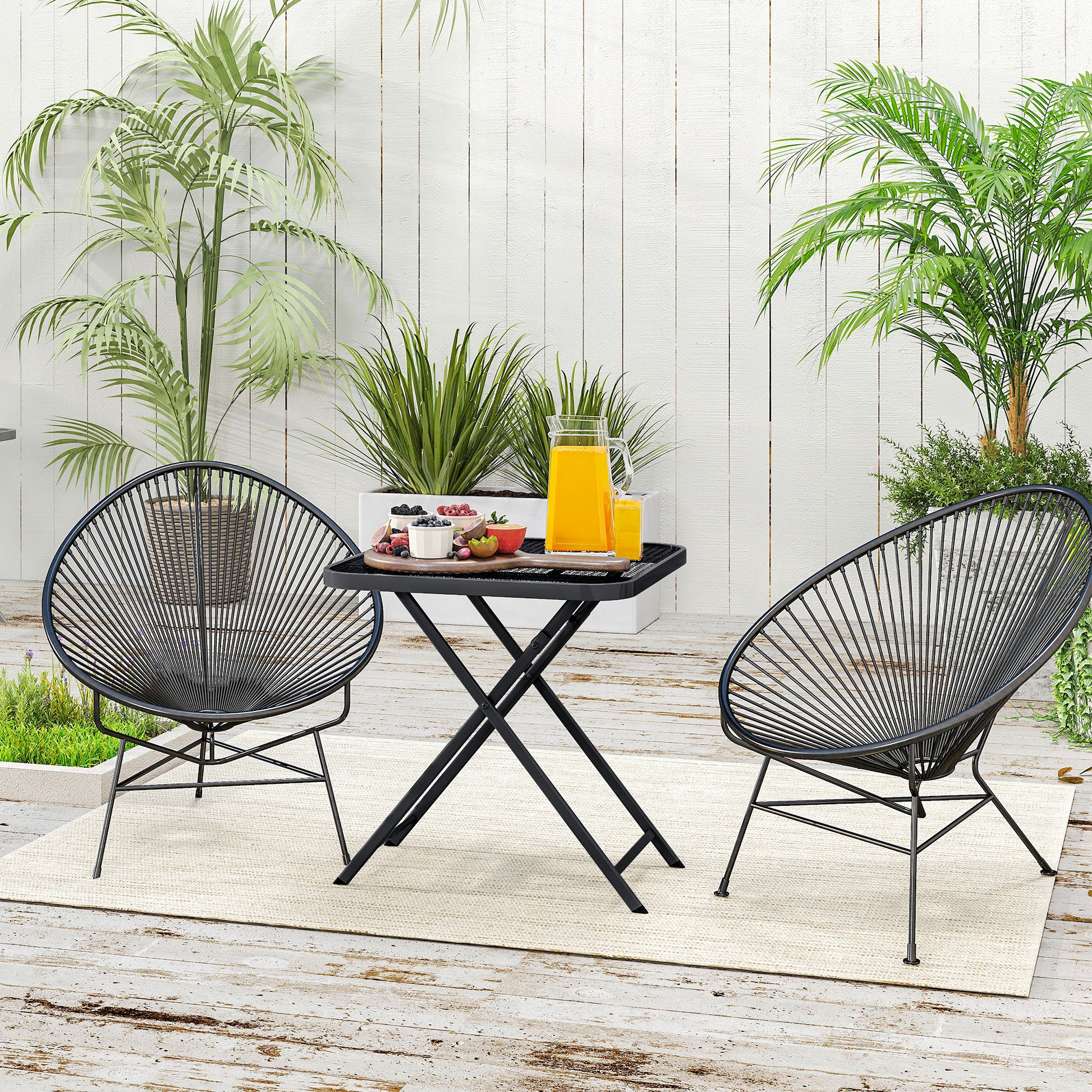 Folding Garden Table 70 x 70 cm, Weatherproof Balcony Table Steel Folding Table with Cutout Design, Outdoor Dining Table, Square Side Table, Patio Table for Garden Terrace Balcony - Black