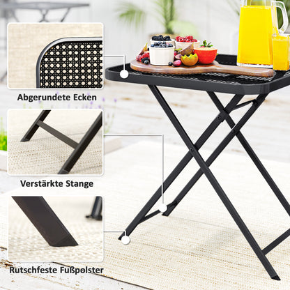 Folding Garden Table 70 x 70 cm, Weatherproof Balcony Table Steel Folding Table with Cutout Design, Outdoor Dining Table, Square Side Table, Patio Table for Garden Terrace Balcony - Black