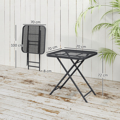 Folding Garden Table 70 x 70 cm, Weatherproof Balcony Table Steel Folding Table with Cutout Design, Outdoor Dining Table, Square Side Table, Patio Table for Garden Terrace Balcony - Black