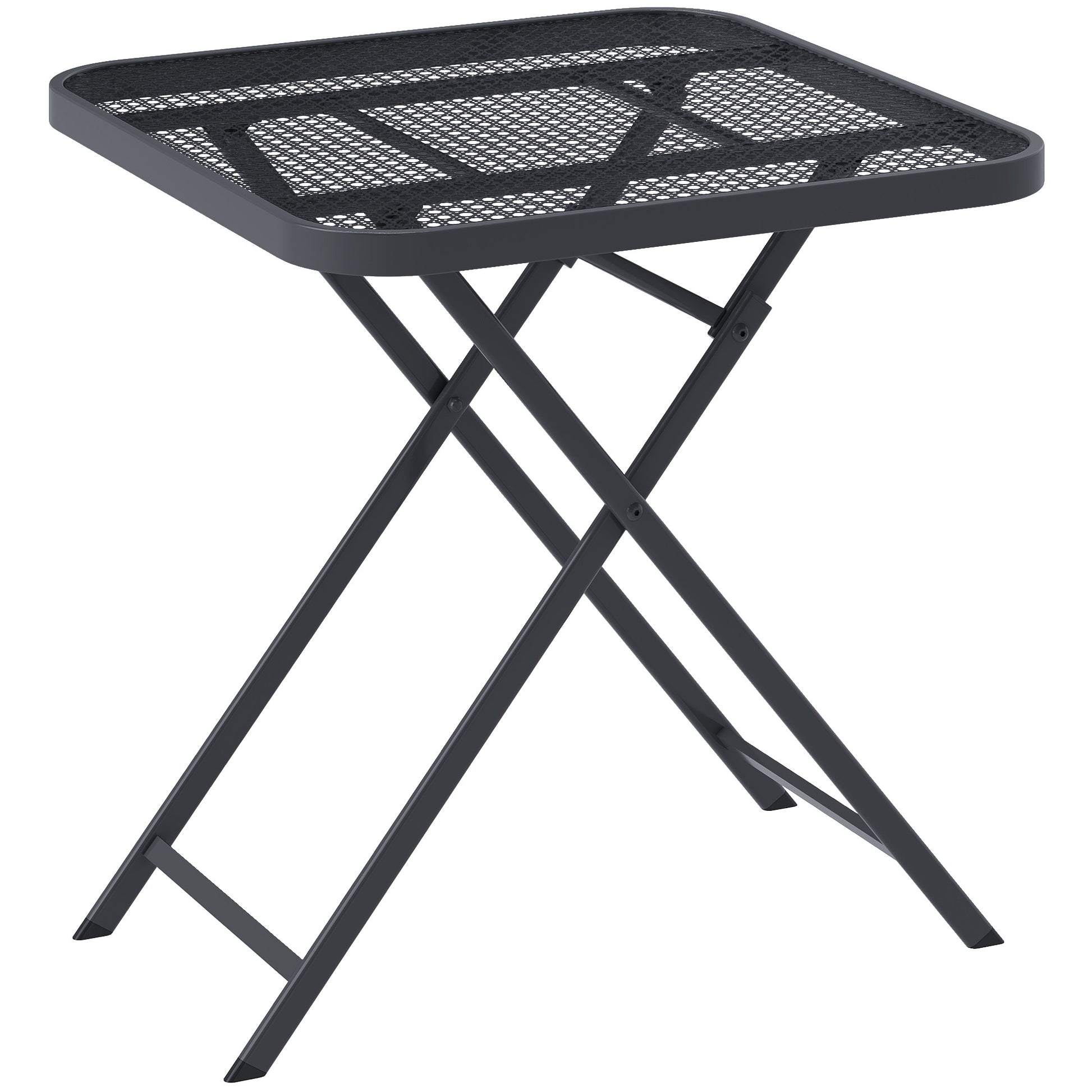 Folding Garden Table 70 x 70 cm, Weatherproof Balcony Table Steel Folding Table with Cutout Design, Outdoor Dining Table, Square Side Table, Patio Table for Garden Terrace Balcony - Black