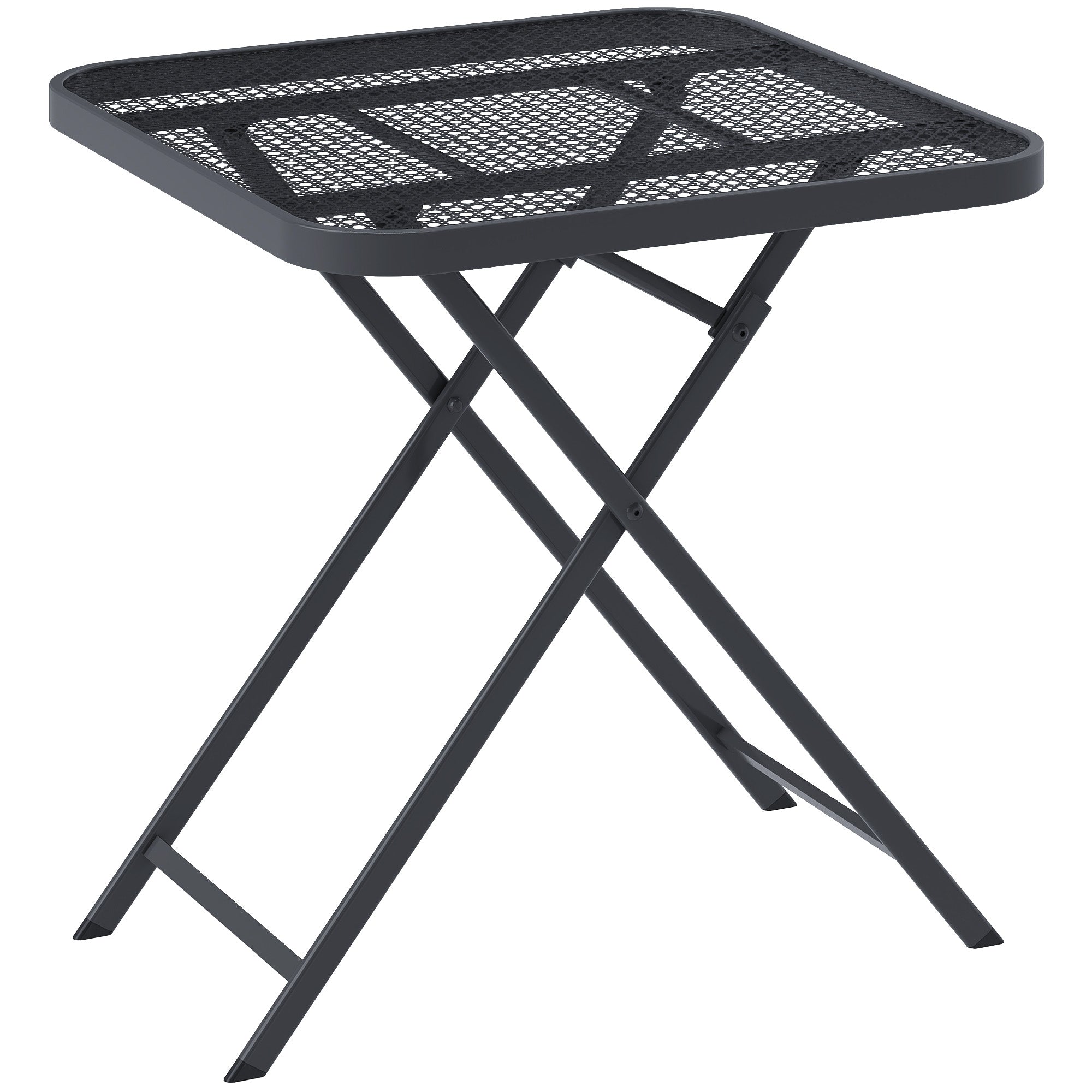 Folding Garden Table 70 x 70 cm, Weatherproof Balcony Table Steel Folding Table with Cutout Design, Outdoor Dining Table, Square Side Table, Patio Table for Garden Terrace Balcony - Black
