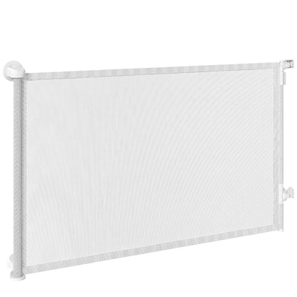 Retractable Stair & Door Safety Gate — Extends to 55 in, One-Hand Operation, Retractable Mesh Gate for Pets, Indoor/Outdoor, White