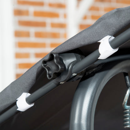 3-Seater Garden Swing Bench for Outdoor with Adjustable Canopy Rattan Seat 2 Cup Holders 2 Trays and Steel Frame Load 320 kg for Terrace Patio 204x112x150 cm Dark Grey