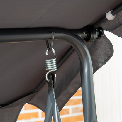 3-Seater Garden Swing Bench for Outdoor with Adjustable Canopy Rattan Seat 2 Cup Holders 2 Trays and Steel Frame Load 320 kg for Terrace Patio 204x112x150 cm Dark Grey