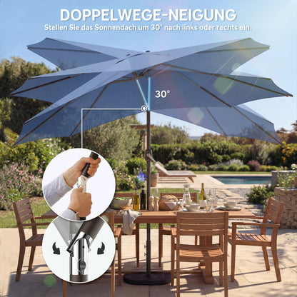 Umbrella Ø295 cm (9.7 ft), UPF 30+ Round Balcony/Beach/Market Crank Umbrella Sunshade for Beach, Balcony, Garden — Blue