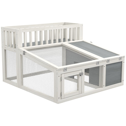 Rabbit Hutch, wooden rabbit cage with shelf for plants large wooden space, multiple doors - Dim. 94L x 90W x 60H cm - grey and white
