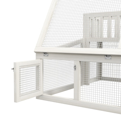 Rabbit Hutch, wooden rabbit cage with shelf for plants large wooden space, multiple doors - Dim. 94L x 90W x 60H cm - grey and white