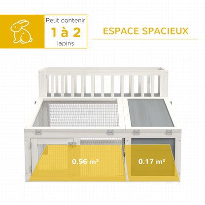 Rabbit Hutch, wooden rabbit cage with shelf for plants large wooden space, multiple doors - Dim. 94L x 90W x 60H cm - grey and white