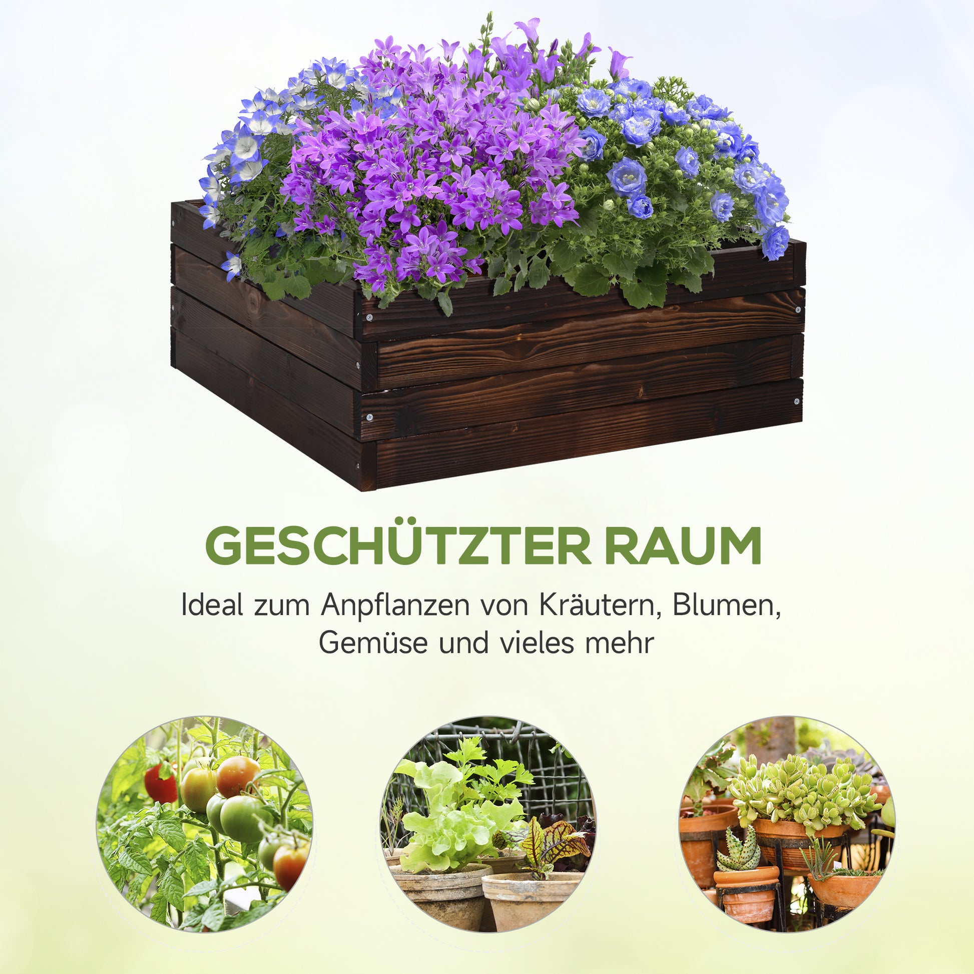 Raised Garden Bed, Plant Box, Vegetable Bed, Herb Bed, Solid Wood, Dark Brown, 60 x 60 x 23 cm