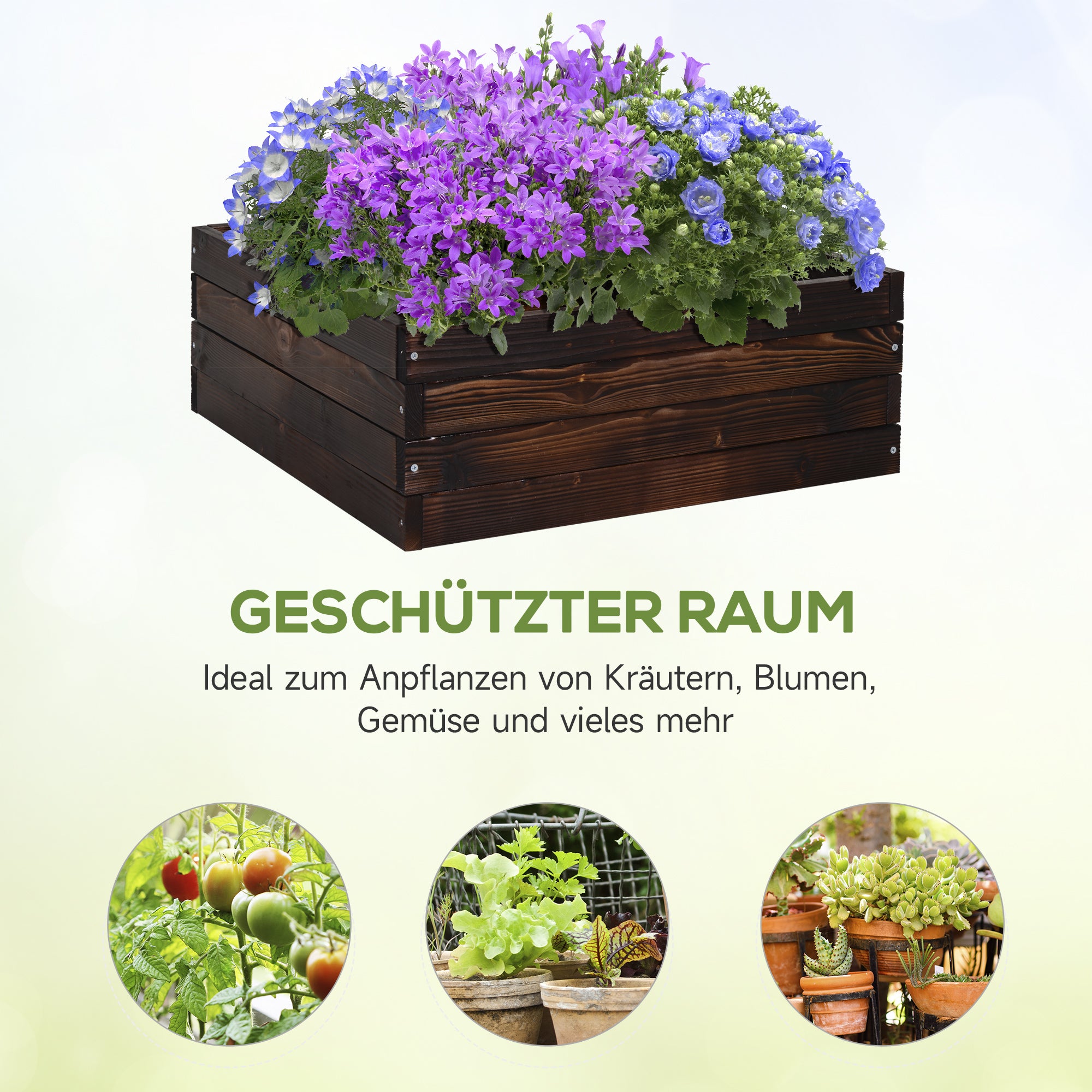 Raised Garden Bed, Plant Box, Vegetable Bed, Herb Bed, Solid Wood, Dark Brown, 60 x 60 x 23 cm
