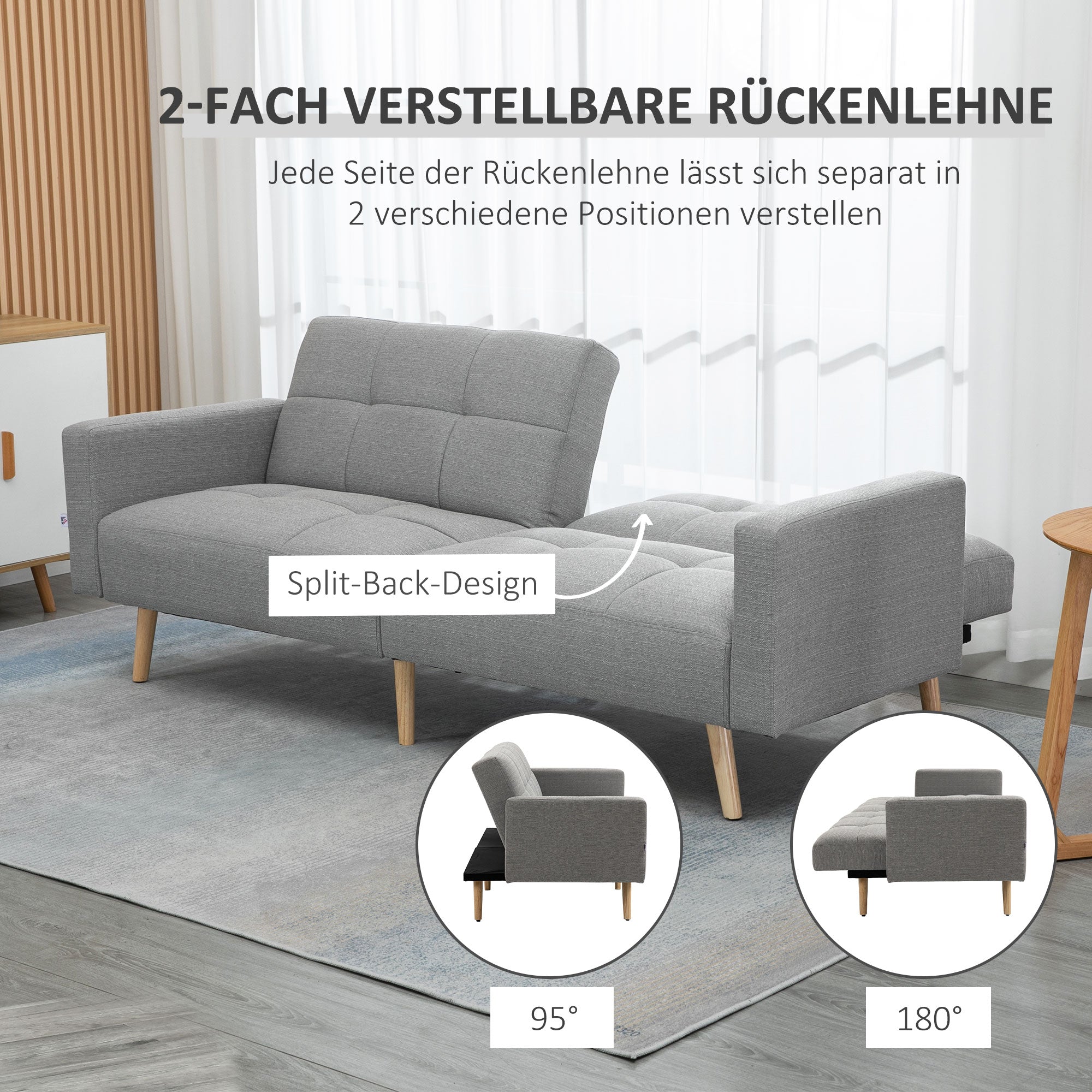 2-in-1 Sofa Bed 80.7 x 34.6 in, Linen-Look Couch with Adjustable Backrests, Gray