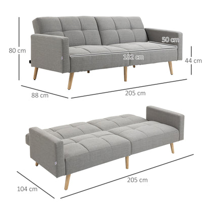 2-in-1 Sofa Bed 80.7 x 34.6 in, Linen-Look Couch with Adjustable Backrests, Gray