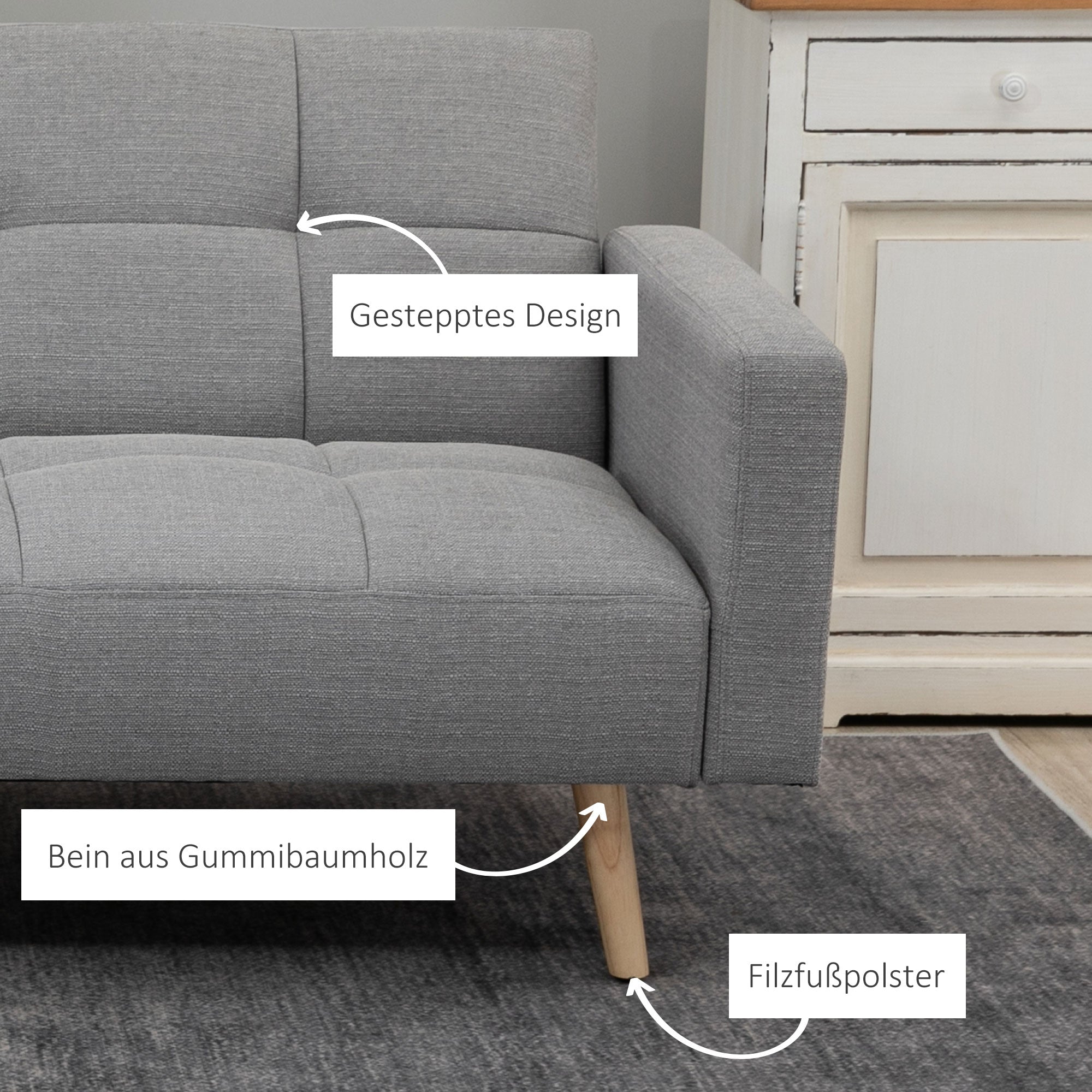2-in-1 Sofa Bed 80.7 x 34.6 in, Linen-Look Couch with Adjustable Backrests, Gray