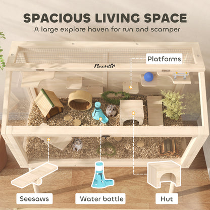 Hamster Cage — Small Animal Habitat with Accessories, Water Bottle, 43.3 x 20.5 x 39.8 in (110 x 52 x 101 cm), Wood & Plastic