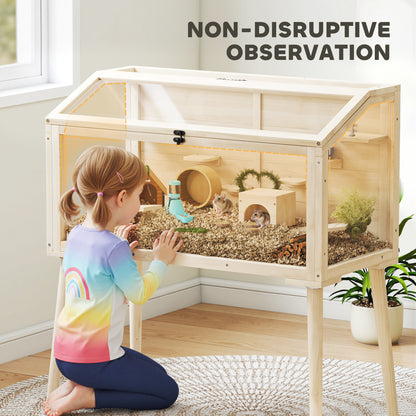 Hamster Cage — Small Animal Habitat with Accessories, Water Bottle, 43.3 x 20.5 x 39.8 in (110 x 52 x 101 cm), Wood & Plastic
