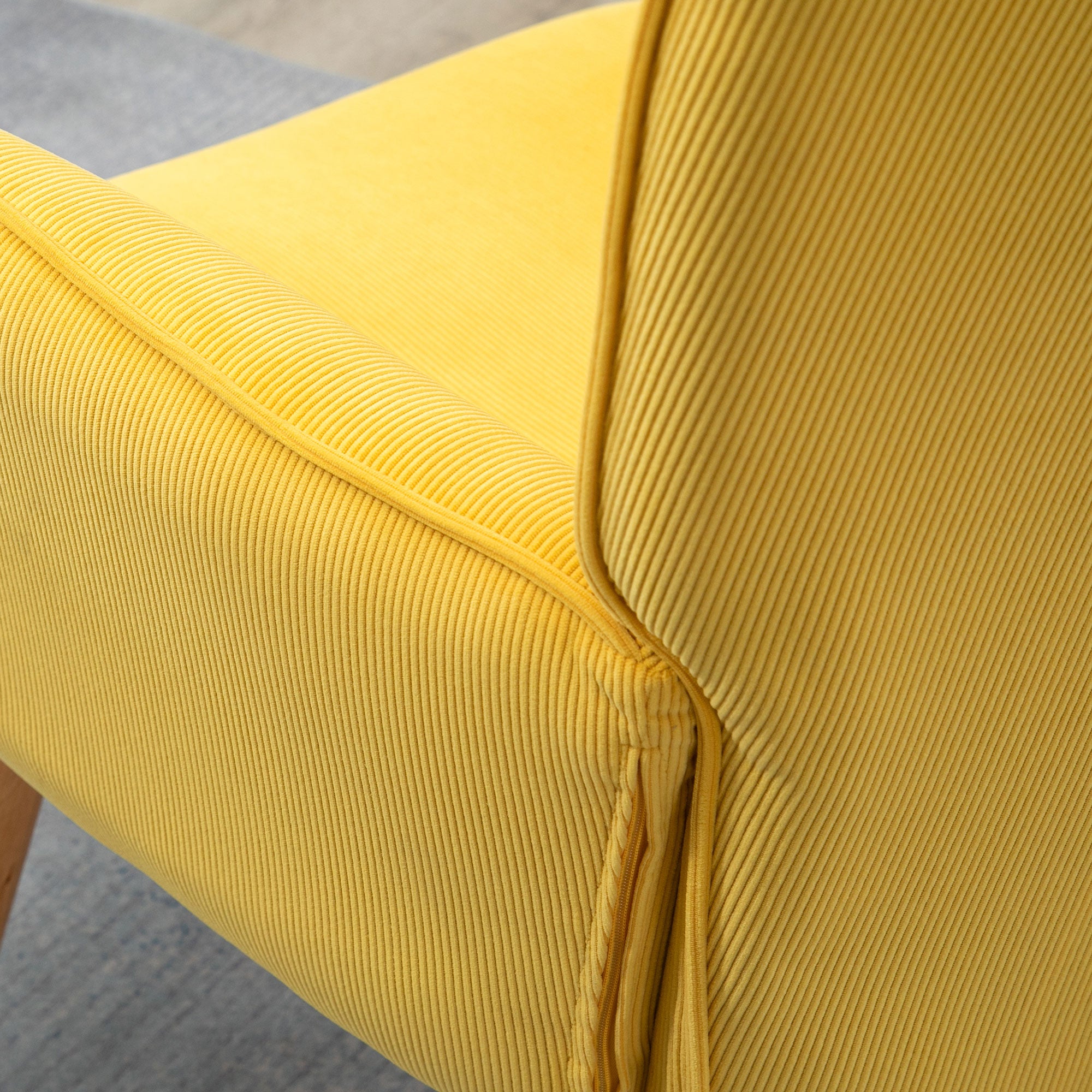 Armchair with Ottoman, Wingback Chair with High Backrest, Wood Legs, Lounge Chair with Tufted Design, Corduroy Look, for Living Room, Yellow